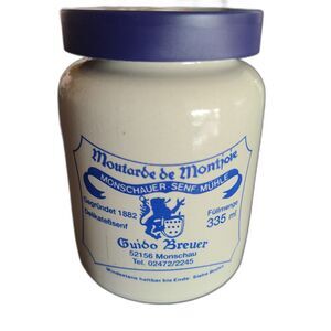 Vintage Moutarde de Montjoie Ceramic Stoneware Mustard Crock With Lid Germany